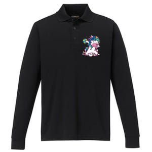 Dabbing Unicorn Bowling Birthday Party Gift For Performance Long Sleeve Polo