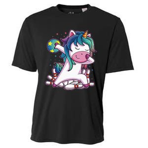 Dabbing Unicorn Bowling Birthday Party Gift For Cooling Performance Crew T-Shirt