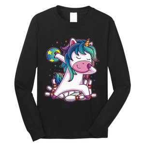 Dabbing Unicorn Bowling Birthday Party Gift For Long Sleeve Shirt