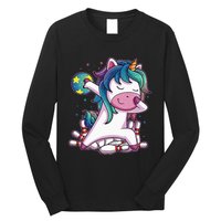 Dabbing Unicorn Bowling Birthday Party Gift For Long Sleeve Shirt