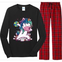 Dabbing Unicorn Bowling Birthday Party Gift For Long Sleeve Pajama Set