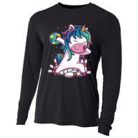 Dabbing Unicorn Bowling Birthday Party Gift For Cooling Performance Long Sleeve Crew