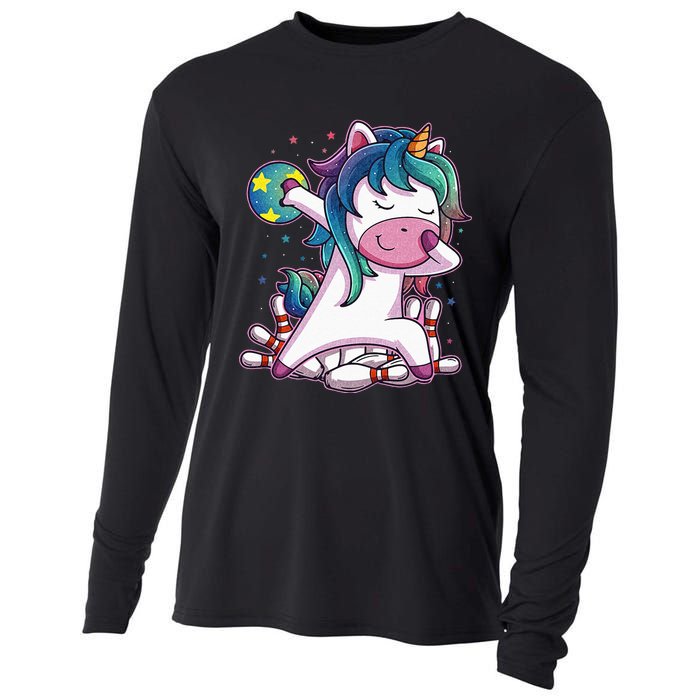 Dabbing Unicorn Bowling Birthday Party Gift For Cooling Performance Long Sleeve Crew