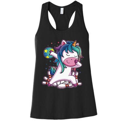 Dabbing Unicorn Bowling Birthday Party Gift For Women's Racerback Tank