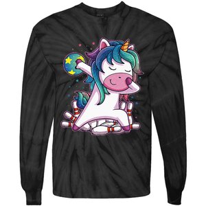 Dabbing Unicorn Bowling Birthday Party Gift For Tie-Dye Long Sleeve Shirt