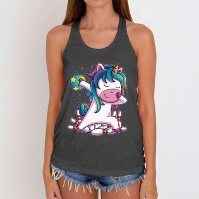 Dabbing Unicorn Bowling Birthday Party Gift For Women's Knotted Racerback Tank