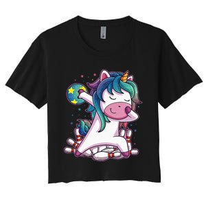 Dabbing Unicorn Bowling Birthday Party Gift For Women's Crop Top Tee