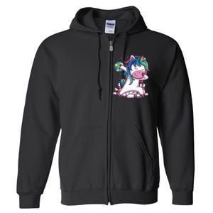 Dabbing Unicorn Bowling Birthday Party Gift For Full Zip Hoodie