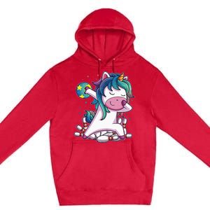 Dabbing Unicorn Bowling Birthday Party Gift For Premium Pullover Hoodie