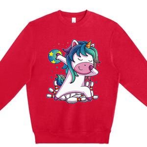 Dabbing Unicorn Bowling Birthday Party Gift For Premium Crewneck Sweatshirt