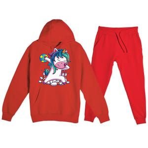 Dabbing Unicorn Bowling Birthday Party Gift For Premium Hooded Sweatsuit Set