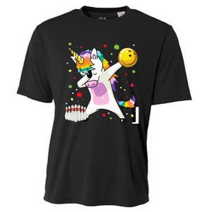 Dabbing Unicorn Bowling Funny Bowling Boy Girl Cooling Performance Crew T-Shirt