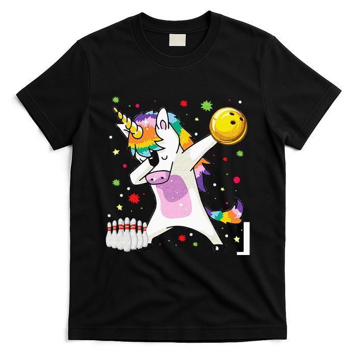 Dabbing Unicorn Bowling Funny Bowling Boy Girl T-Shirt