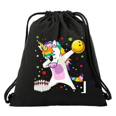 Dabbing Unicorn Bowling Funny Bowling Boy Girl Drawstring Bag