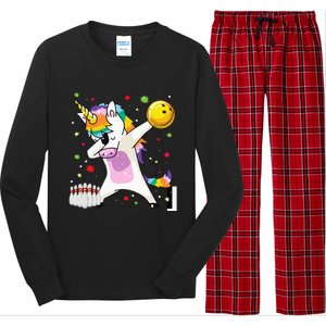 Dabbing Unicorn Bowling Funny Bowling Boy Girl Long Sleeve Pajama Set