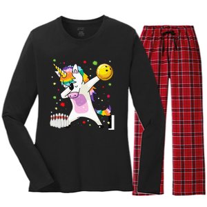 Dabbing Unicorn Bowling Funny Bowling Boy Girl Women's Long Sleeve Flannel Pajama Set 