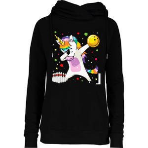 Dabbing Unicorn Bowling Funny Bowling Boy Girl Womens Funnel Neck Pullover Hood