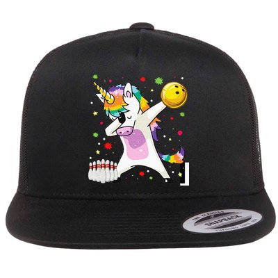 Dabbing Unicorn Bowling Funny Bowling Boy Girl Flatbill Hat
