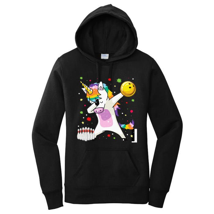 Dabbing Unicorn Bowling Funny Bowling Boy Girl Women's Pullover Hoodie