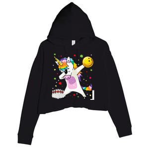 Dabbing Unicorn Bowling Funny Bowling Boy Girl Crop Fleece Hoodie