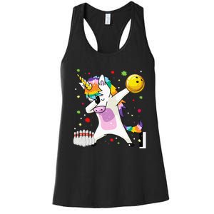 Dabbing Unicorn Bowling Funny Bowling Boy Girl Women's Racerback Tank