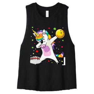 Dabbing Unicorn Bowling Funny Bowling Boy Girl Women's Racerback Cropped Tank