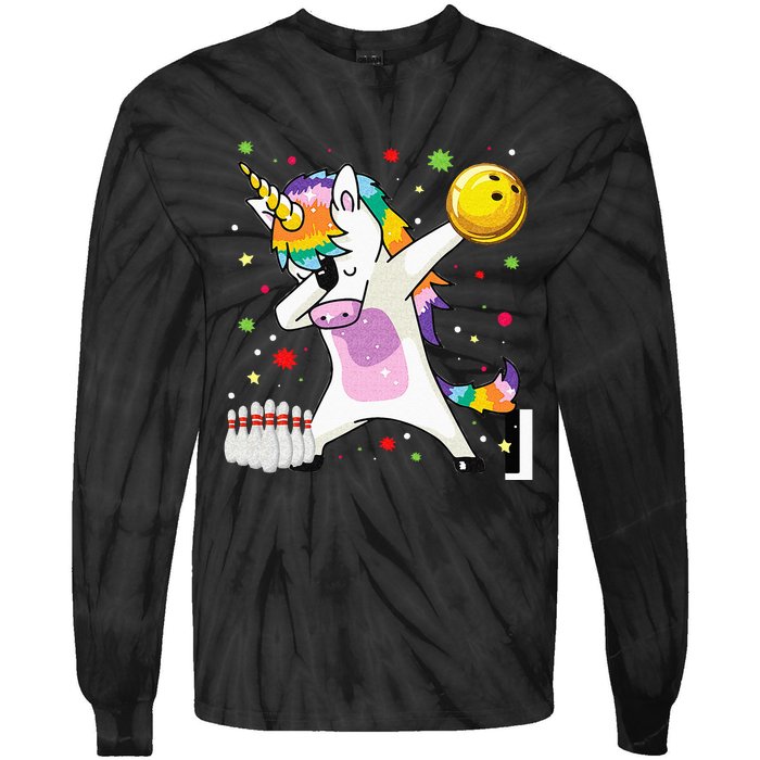 Dabbing Unicorn Bowling Funny Bowling Boy Girl Tie-Dye Long Sleeve Shirt