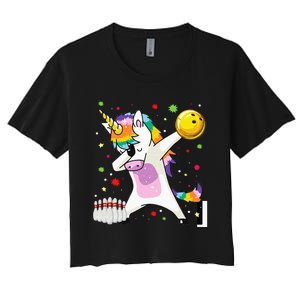 Dabbing Unicorn Bowling Funny Bowling Boy Girl Women's Crop Top Tee