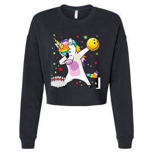 Dabbing Unicorn Bowling Funny Bowling Boy Girl Cropped Pullover Crew