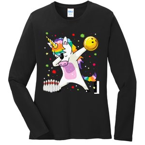 Dabbing Unicorn Bowling Funny Bowling Boy Girl Ladies Long Sleeve Shirt