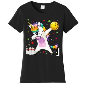 Dabbing Unicorn Bowling Funny Bowling Boy Girl Women's T-Shirt