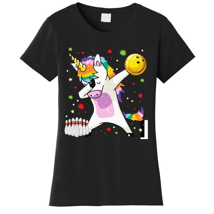 Dabbing Unicorn Bowling Funny Bowling Boy Girl Women's T-Shirt