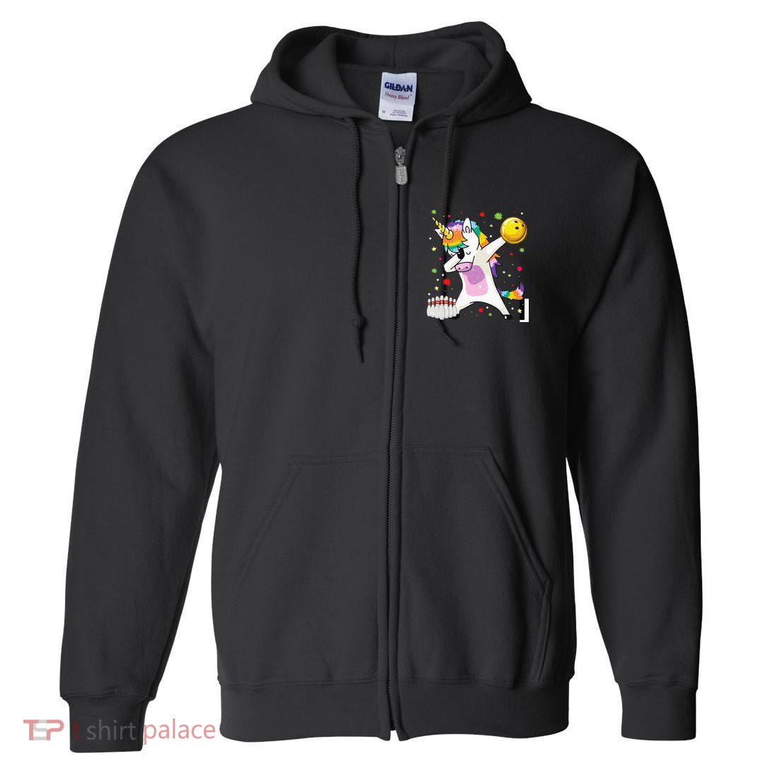 Dabbing Unicorn Bowling Funny Bowling Boy Girl Full Zip Hoodie