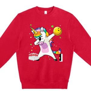 Dabbing Unicorn Bowling Funny Bowling Boy Girl Premium Crewneck Sweatshirt