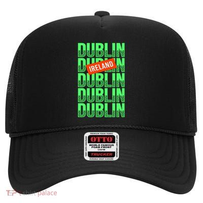 Dublin Ireland Typography High Crown Mesh Back Trucker Hat