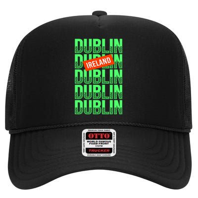 Dublin Ireland Typography High Crown Mesh Back Trucker Hat