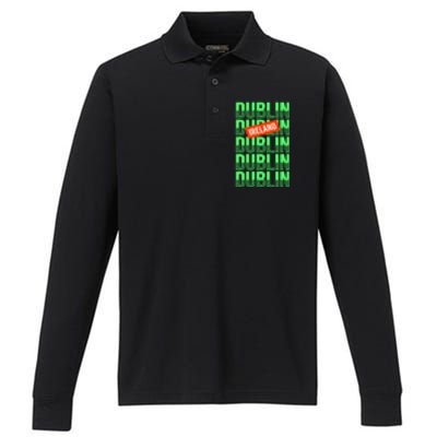 Dublin Ireland Typography Performance Long Sleeve Polo