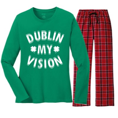 Dublin My Vision Drunk Clover St. Patrick's Day Drinking Women's Long Sleeve Flannel Pajama Set 