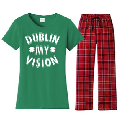 Dublin My Vision Drunk Clover St. Patrick's Day Drinking Women's Flannel Pajama Set