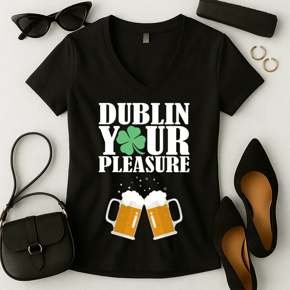 Dublin Your Pleasure Irish Beer Clover Women's V-Neck T-Shirt