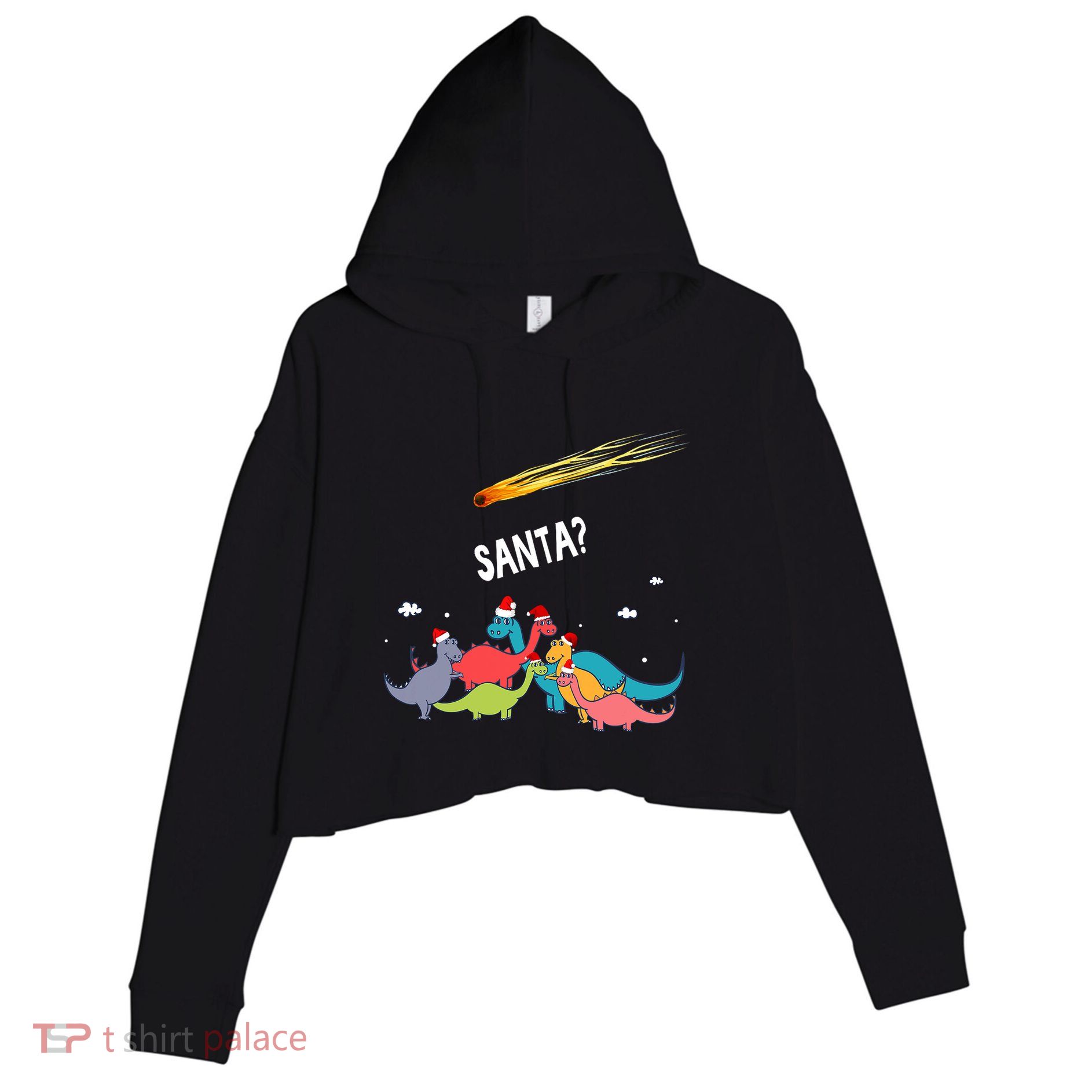 Dinosaur Ugly Christmas Sweater Merry Extinction Santa Hat Crop Fleece Hoodie