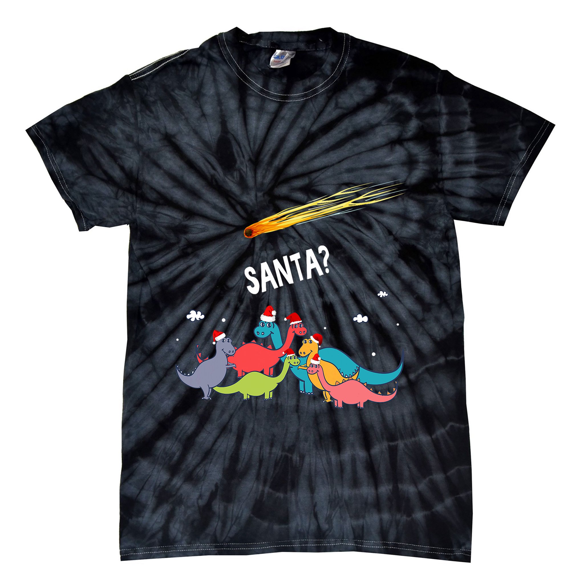 Dinosaur Ugly Christmas Sweater Merry Extinction Santa Hat Tie-Dye T-Shirt