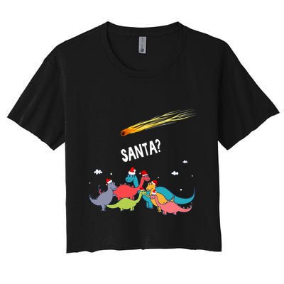 Dinosaur Ugly Christmas Sweater Merry Extinction Santa Hat Crop Top