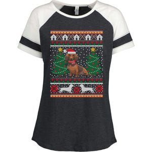 Dachshund Ugly Christmas Funny Holiday Dog Lover Xmas Gift Enza Ladies Jersey Colorblock Tee