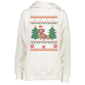 Dachshund Ugly Christmas Funny Holiday Dog Lover Xmas Gift Womens Funnel Neck Pullover Hood