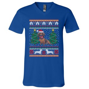 Dachshund Ugly Christmas Funny Holiday Dog Lover Xmas Gift V-Neck T-Shirt