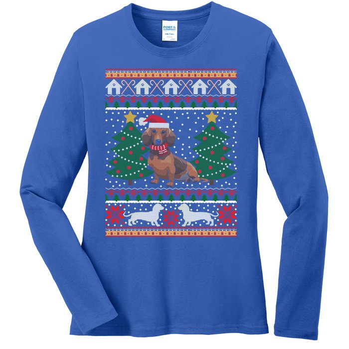 Dachshund Ugly Christmas Funny Holiday Dog Lover Xmas Gift Ladies Long Sleeve Shirt