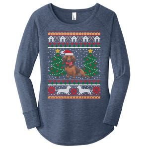 Dachshund Ugly Christmas Funny Holiday Dog Lover Xmas Gift Women's Perfect Tri Tunic Long Sleeve Shirt