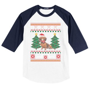 Dachshund Ugly Christmas Funny Holiday Dog Lover Xmas Gift Baseball Sleeve Shirt