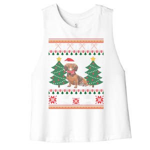 Dachshund Ugly Christmas Funny Holiday Dog Lover Xmas Gift Women's Racerback Cropped Tank